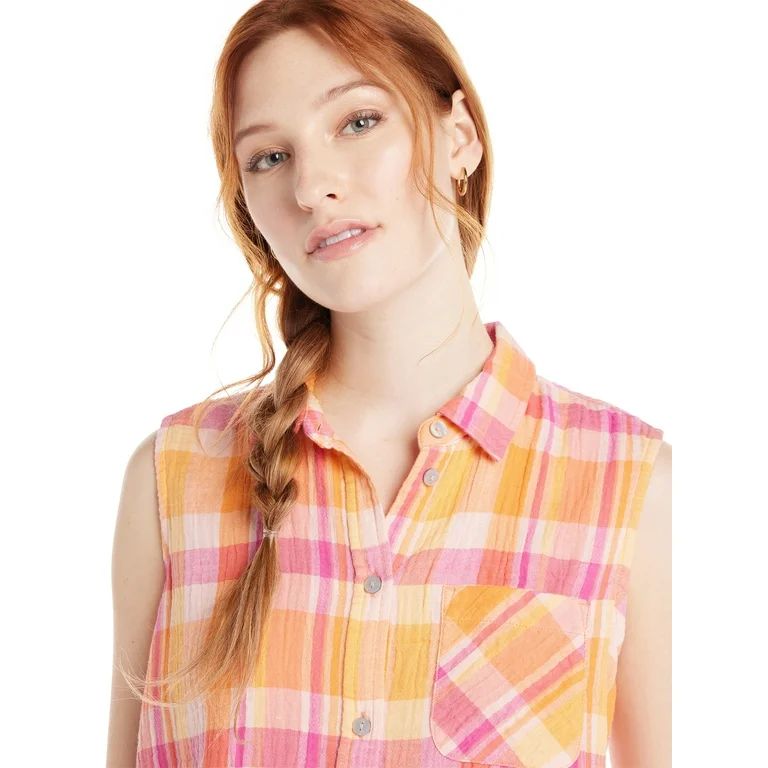 Time and Tru Women's Sleeveless Button Down Top, Sizes XS-XXXL - Walmart.com | Walmart (US)