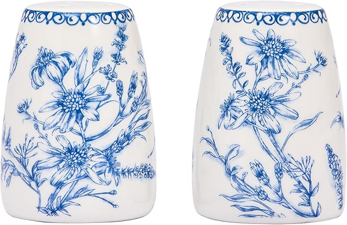 Bico Blue Garden Toile De Jouy Ceramic Salt & Pepper Shaker Set, for Kitchen or Decor, Dishwasher... | Amazon (US)