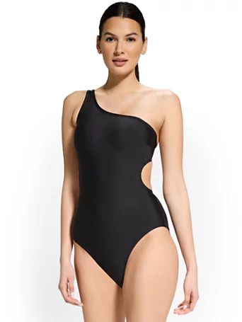 asymmetric cut-out one-piece swimsuit - ny&c swimwear | New York & Company