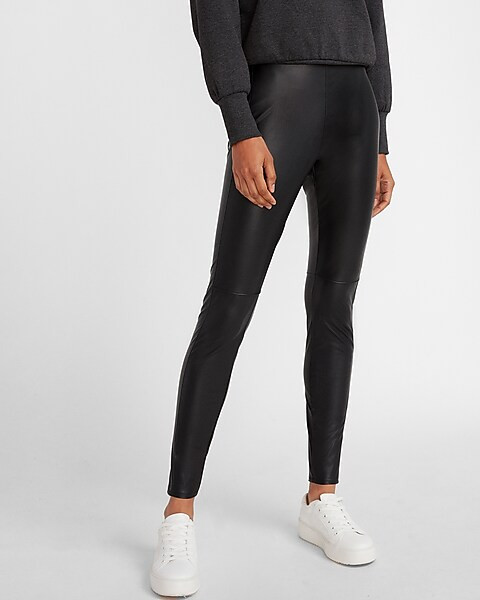 Super High Waisted Vegan Leather Seamed Leggings | Express