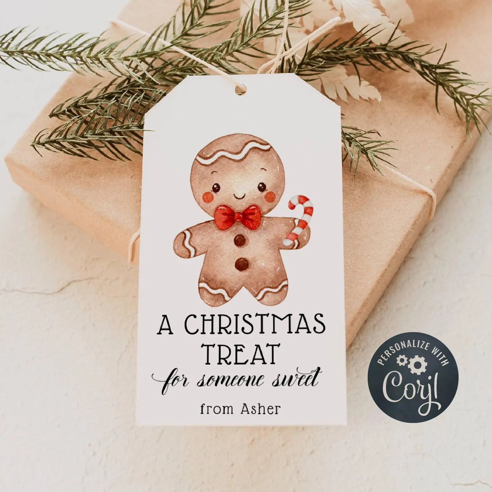 Gingerbread Man Christmas Gift Tag Template, Printable Cute Holiday Favor Tag, Editable Christmas... | Etsy (US)