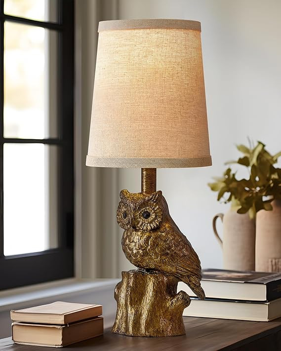 14.25" Small Table Lamp for Living Room Farmhouse Bedside Resin Single Lamp with Gold Owl Lamp Sh... | Amazon (US)