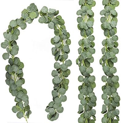 CEWOR 3 Packs Artificial Eucalyptus Garland Silk Eucalyptus Leaves Vines Faux Silver Dollar Green... | Amazon (US)