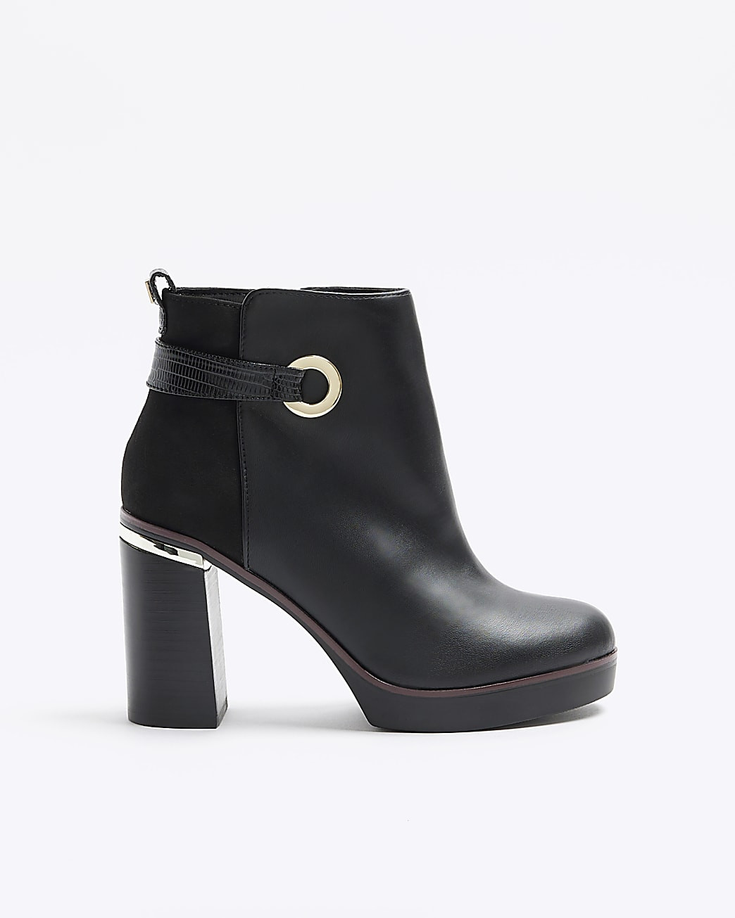 Black eyelet platform heeled ankle boots | River Island (UK & IE)