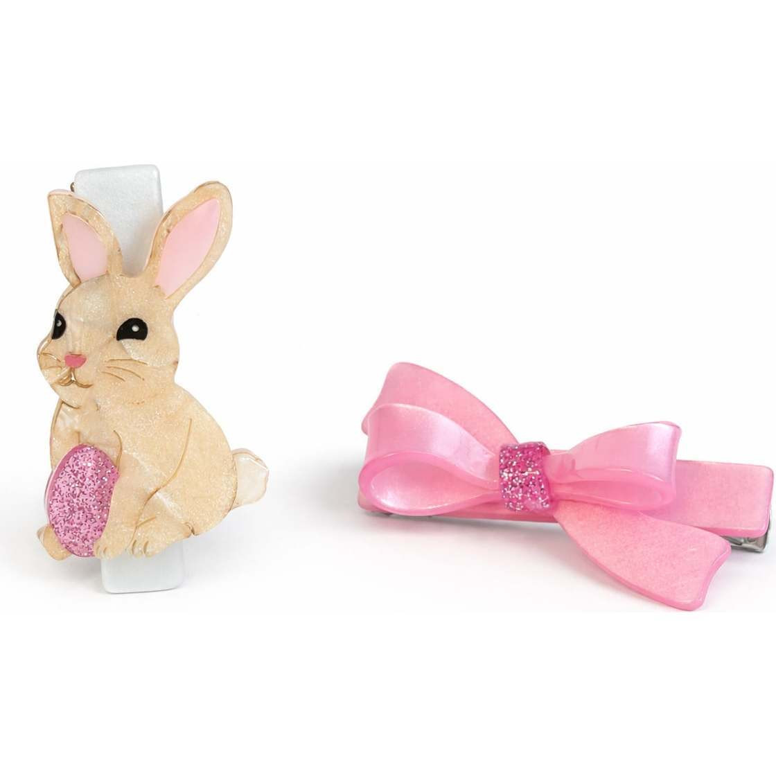 Bunny & Pink Satin Bow Hair Clips | Maisonette