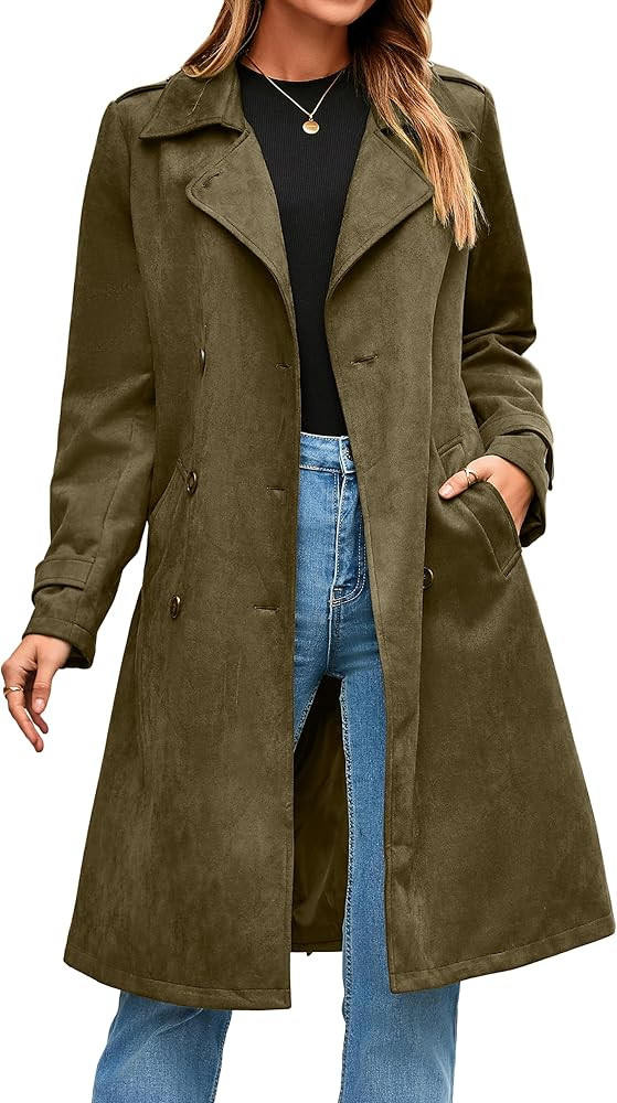 Simplee Womens Long Trench Coat Fall Winter Double Breasted Classic Lapel Slim Work Office Suede ... | Amazon (US)