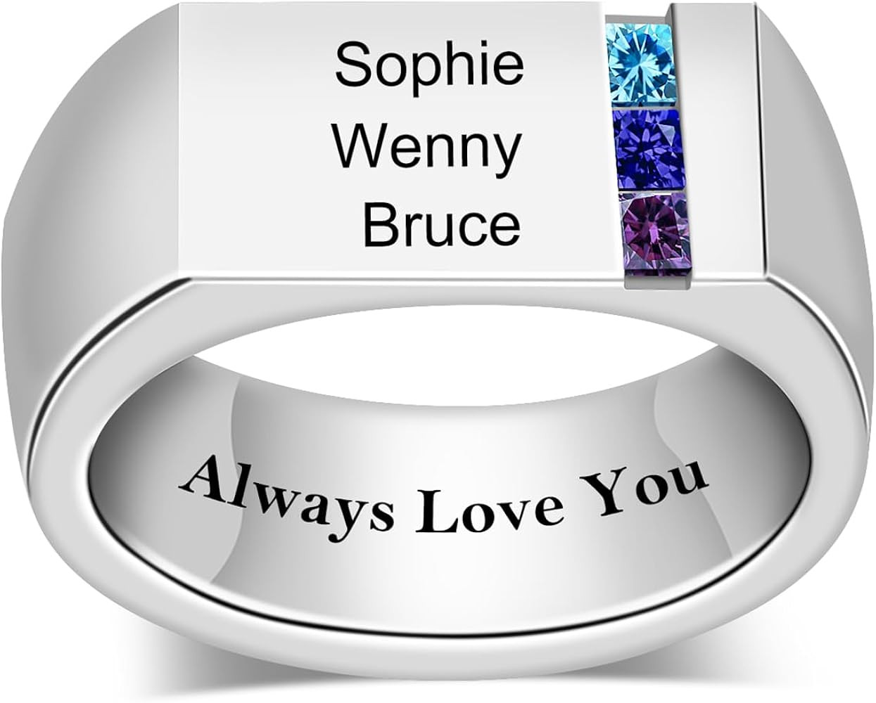 Personalized Ring for Men Dad Ring Custom Engraving Names Rings with Birthstones Family Rings for... | Amazon (US)