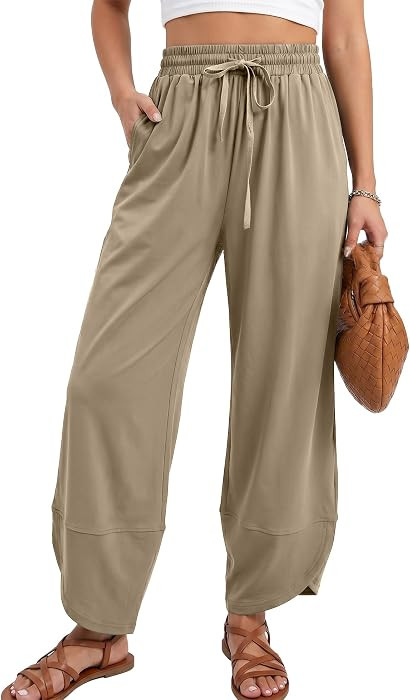 SeeLuNa Women Travel Pants Drawstring Tulip Hem Barrel Pant with Pockets | Amazon (US)