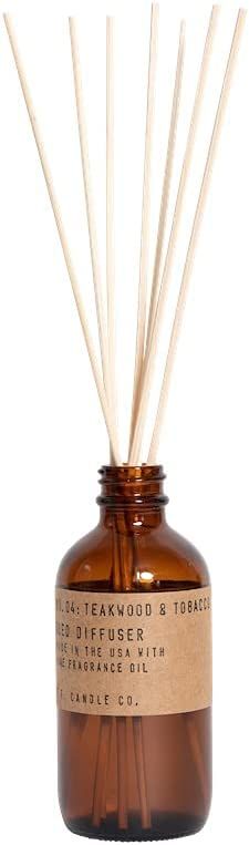 P.F. Candle Co. Teakwood & Tobacco Classic Scented Rattan Reed Diffuser (3.5 fl oz) Amber Glass J... | Amazon (US)