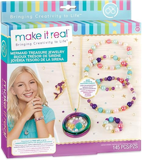 Make It Real - Mermaid Treasure Jewelry. DIY Mermaid Themed Jewelry Making Kit for Girls. Guides ... | Amazon (US)