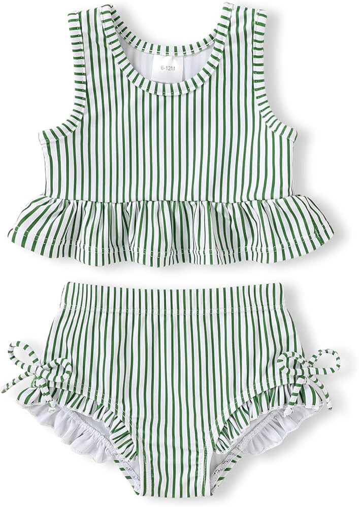 HAPPYMA Baby Swimsuit Toddler Girl Bathing Suit Summer Stripe Bikini Set Beach Two Piece Swim Wea... | Amazon (US)
