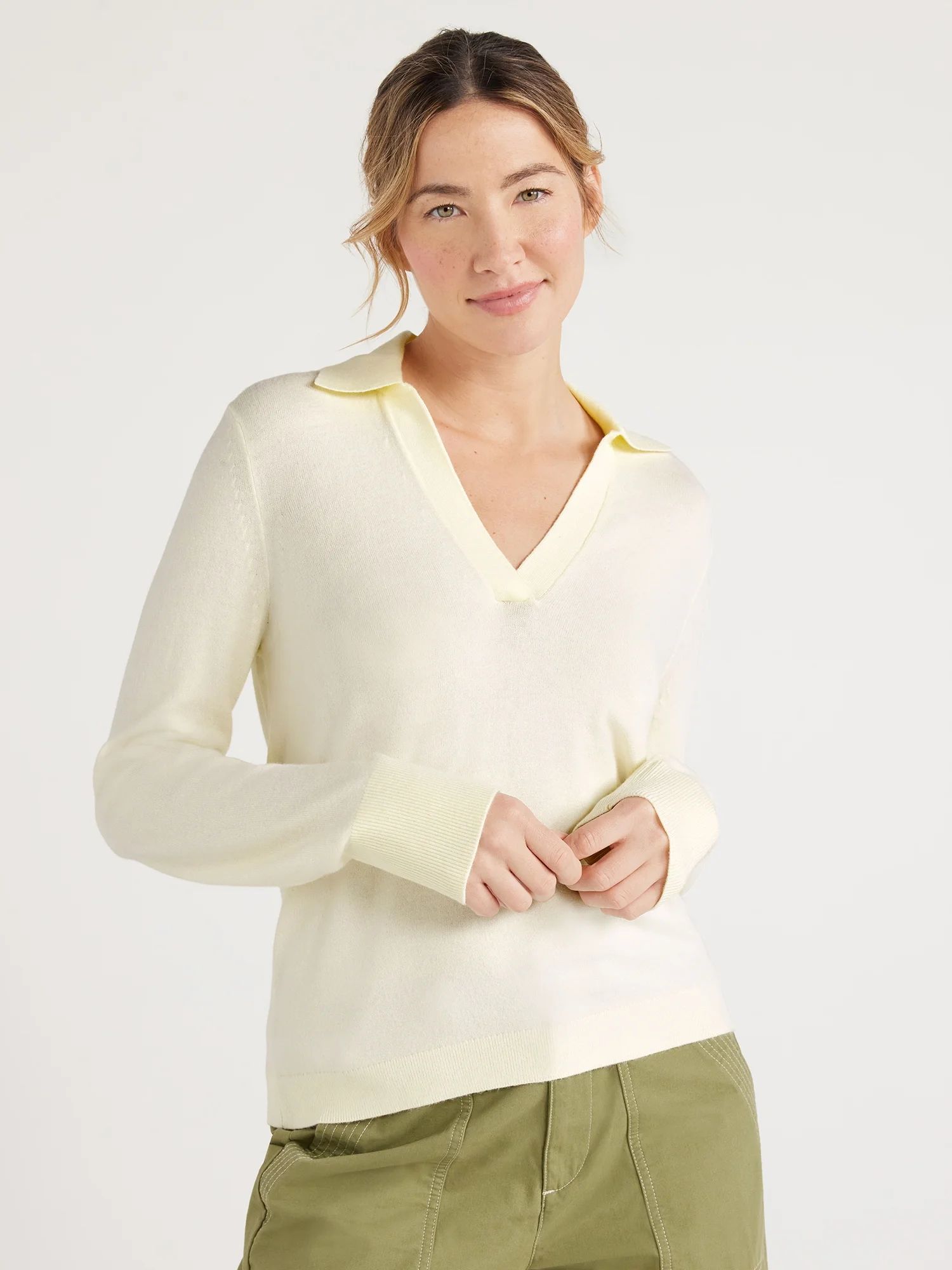 Free Assembly Easy Polo Sweater with Long Sleeves, Lightweight, Sizes XS-XXL | Walmart (US)