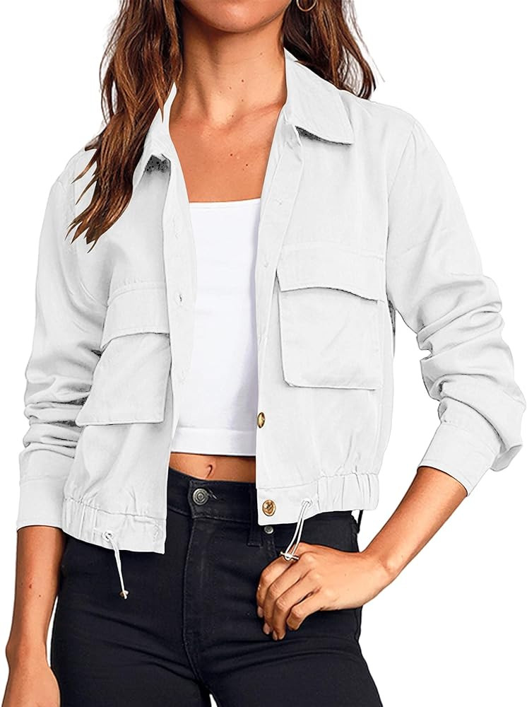 Onedreamer Women's Military Safari Cropped Jackets Button Down Lightweight Oversized Utility Anor... | Amazon (US)