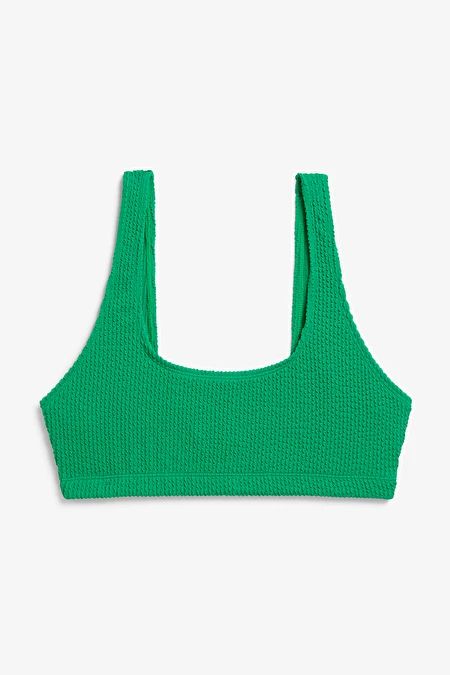 Green shirred scoop neck bikini top
                  			
				£15 | Monki