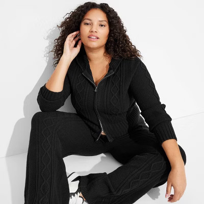 Women's Cable Zip Hoodie Sweatshirt - Wild Fable™ Black 3X | Target