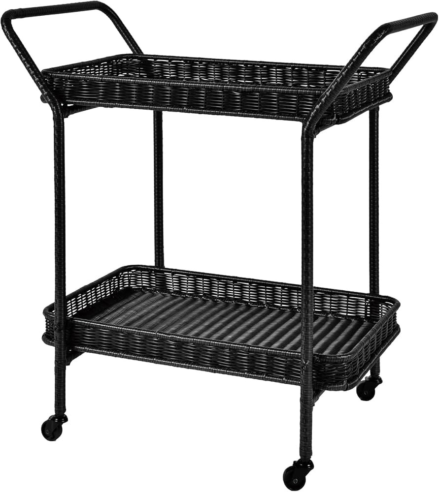 Jeco Wicker Patio Serving Cart in Black | Amazon (US)