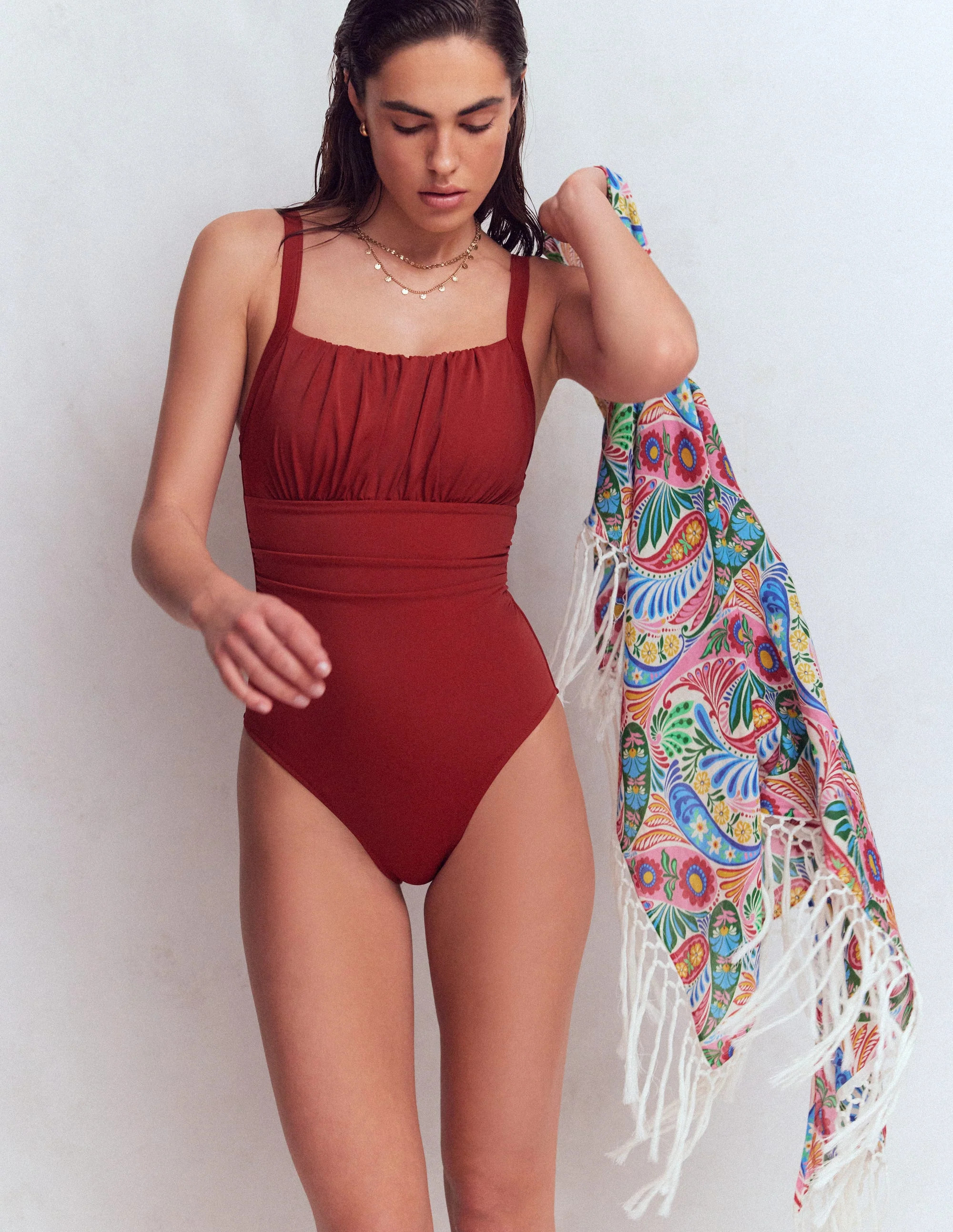 Skiathos Ruched Panel Swimsuit-Paprika | Boden (US)