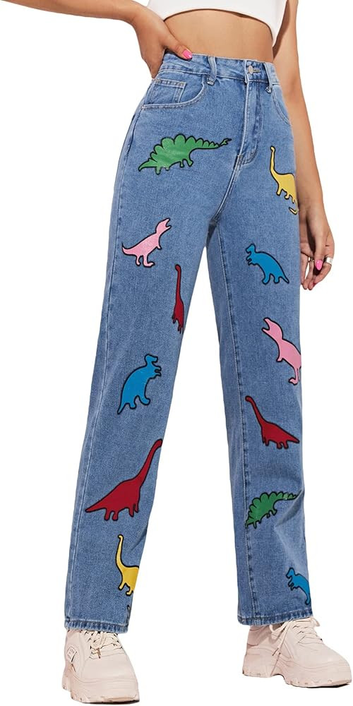 WDIRARA Women's Cow Print Ripped Jeans High Waisted Button Skinny Denim Pants | Amazon (US)