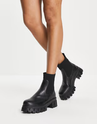 Koi Footwear Zadie chunky sock boots in black | ASOS | ASOS (Global)