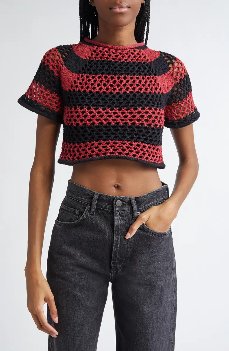 Diotima Rae Stripe Open Stitch Crop Sweater | Nordstrom | Nordstrom