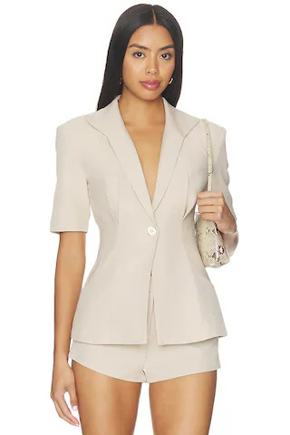 x Blake Evin Landry Short Sleeve Blazer in Beige | Revolve Clothing (Global)