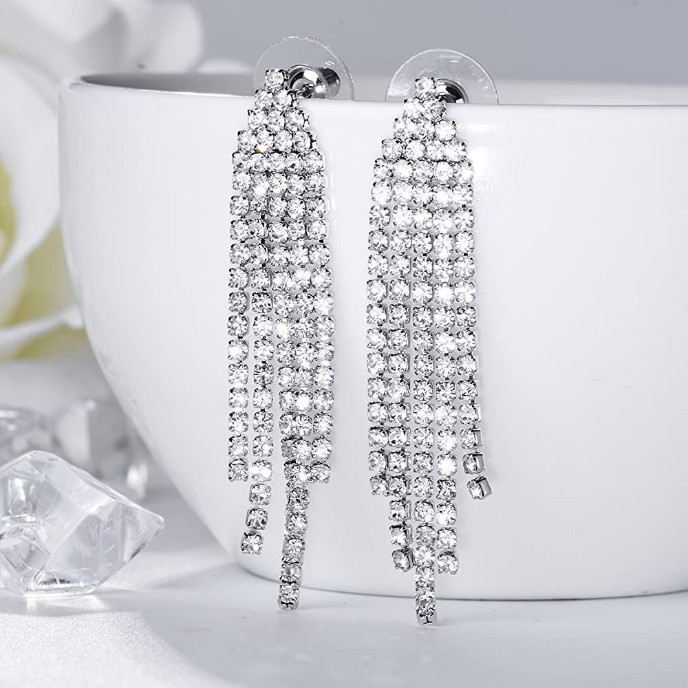 SELOVO Long Chandelier Tassel Dangle Earrings Party Jewelry Clear Austrian Crystal | Amazon (US)