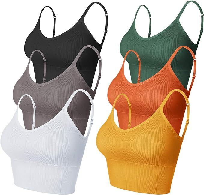 Geyoga 6 Pieces Camisole Sports Bra Seamless Padded Tank Top Bandeau Bra Sleep Bra with Adjustabl... | Amazon (US)