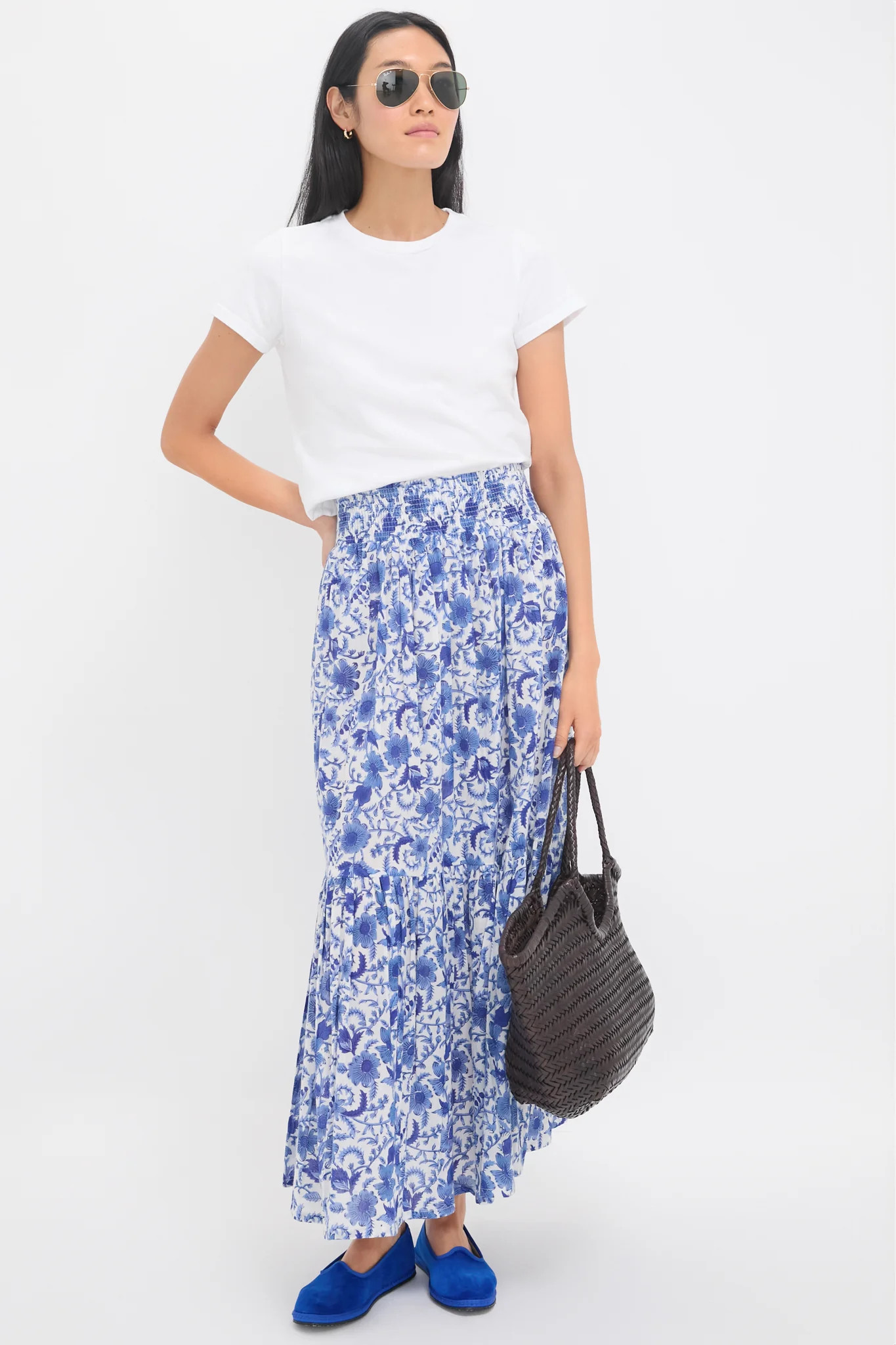 Exclusive Blue Morning Flower Print Shirred Skirt | Tuckernuck (US)