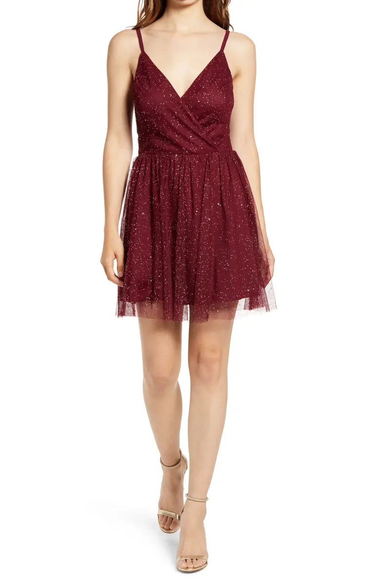 Speechless Glitter Tulle V-Neck Minidress | Nordstrom | Nordstrom