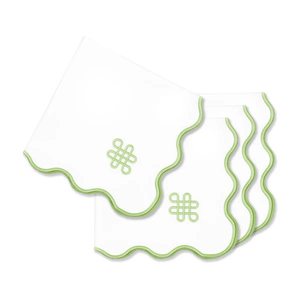 Coastal Indoor Outdoor Scalloped Napkin Set of 4, Endless Knot, Green, 20"x20" | Hofdeco