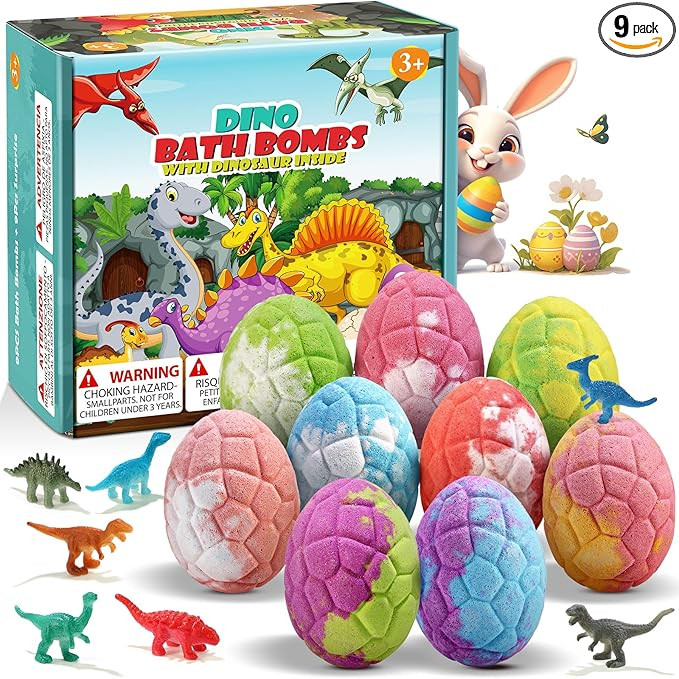 Bath Bombs for Kids with Dinosaur Toys Inside, Easter Basket Stuffers, 9 Pack Natural Organic Din... | Amazon (US)