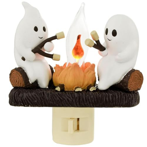 HISKRAD Ghost Campfire Nightlight, Ghost Campfire Flicker Nightlight for Halloween Decorations, 3D Led Ghost S'Mores Night Light Plug in, Ghost Roasting Marshmallows Night Light | Amazon (US)