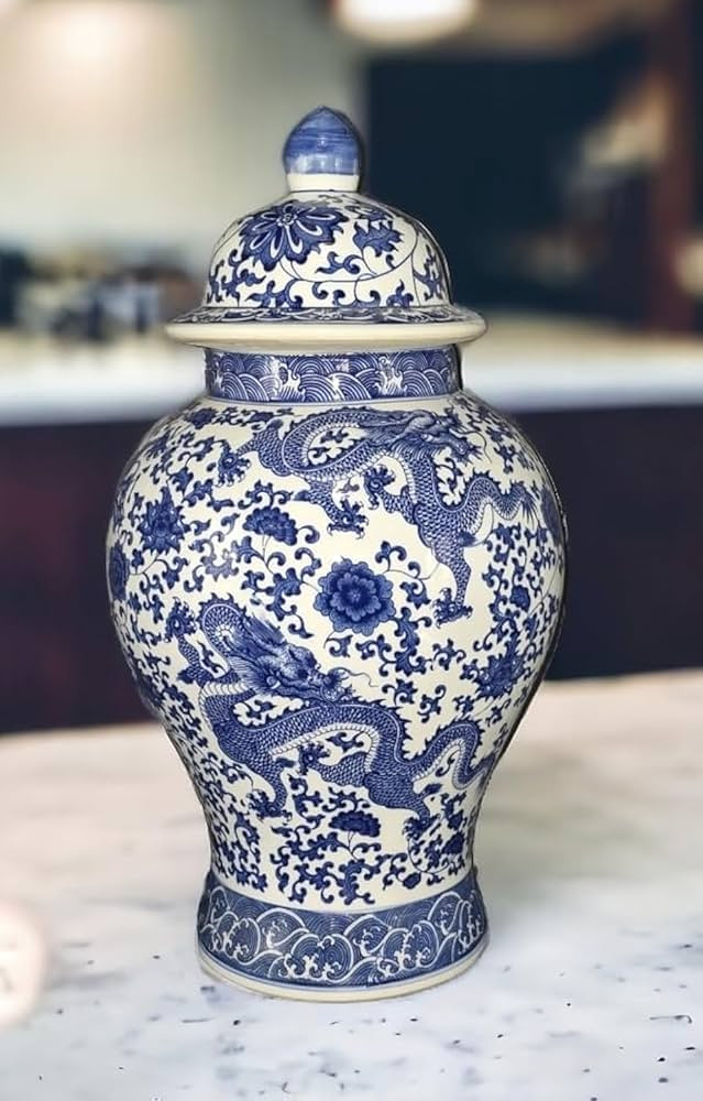 20" Classic Blue and White Porcelain Floral Temple Dragon Jar Vase, China Ming Style, Jingdezhen | Amazon (US)