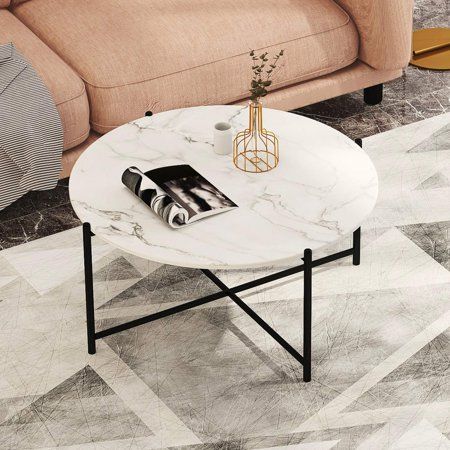Dicoly 36 inch Modern Coffee Table Nesting Sofa Side Table Black Color Frame with Marble top Coffee  | Walmart (US)