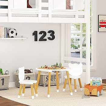 UTEX Kids Wood Table and Chair Set, Kids Play Table with 2 Chairs,3 Pieces Kids Round Table for T... | Amazon (US)