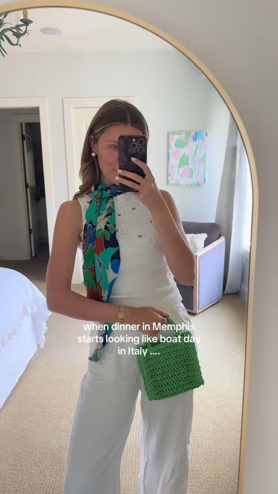 Scarf is old @cultgaia 💚 Dinner ootd for a summer girls night out !!! Love the pops of green and this new @anthropologie tank is the best thing I have in my closet RN!!! 

#LTKFindsUnder100 #LTKSeasonal