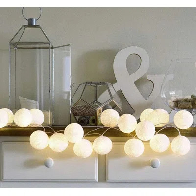 Battery Operated Cotton String Ball Lights - 2 Pack LED Fairy Lanterns for Bedroom Indoor Decoration | Wayfair North America