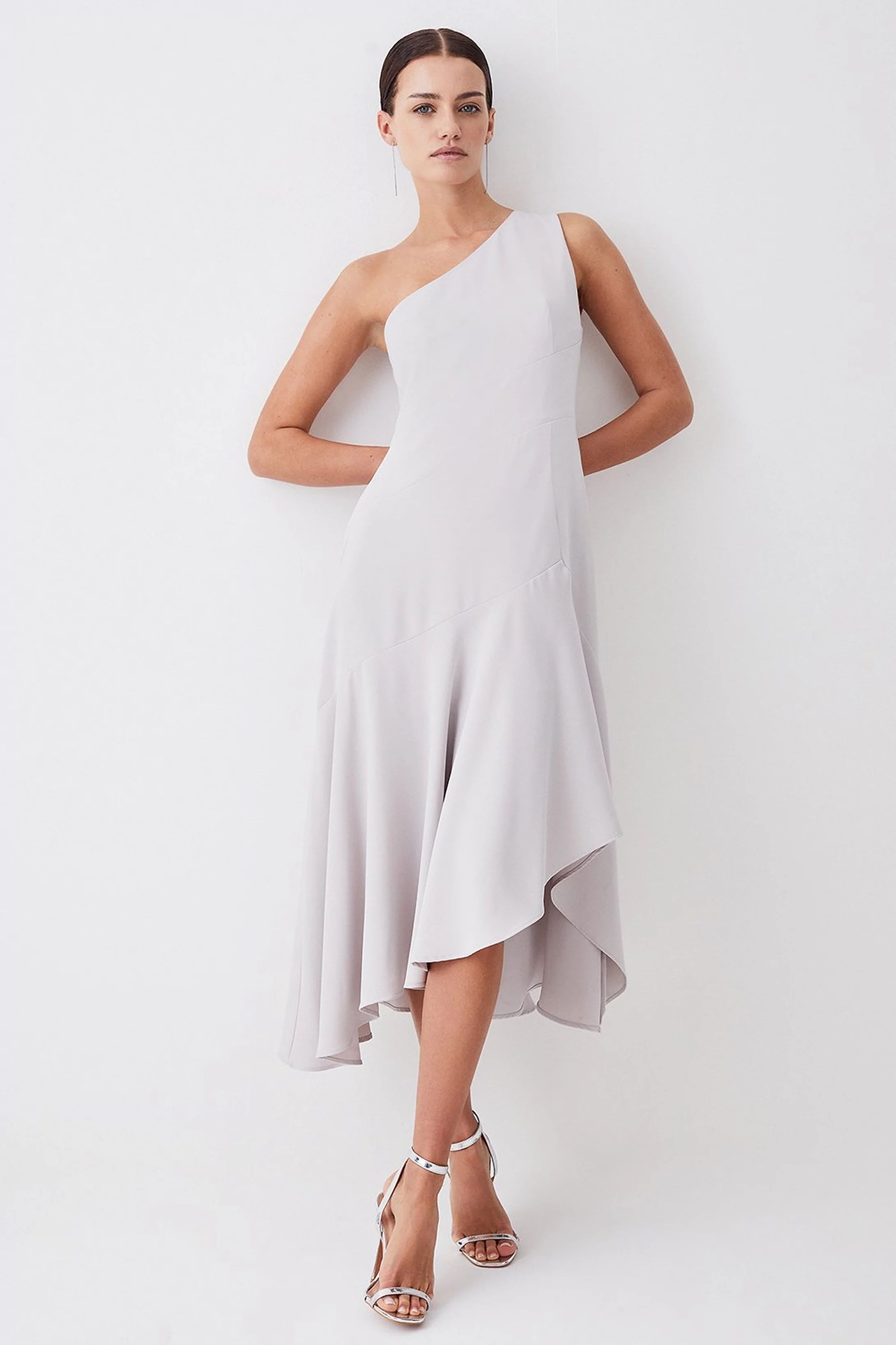 Tall One Shoulder Soft Tailored High Low Midi Dress | Karen Millen US