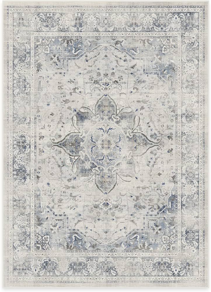 RUGGABLE Sarrah Washable Rug - Perfect Vintage Area Rug for Living Room Bedroom Kitchen - Pet & Chil | Amazon (US)