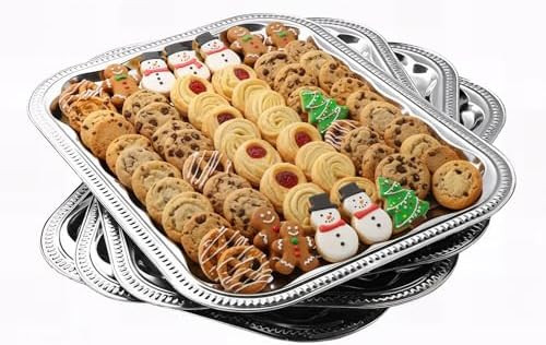 4-Pack 15.7" x 11.8" Silver Serving Trays for Party Set - Floral Engraved Serving Platters, Weddi... | Amazon (US)