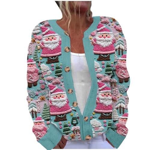 Ugly Christmas Sweater for Women Cute Xmas Open Front Button Down Sweaters Cardigan Fall Winter Knitted Outwear Coats | Amazon (US)