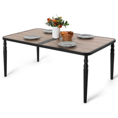 Outdoor Rectangle Powder-coated Metal Dining Table With Umbrella Hole | Wayfair North America