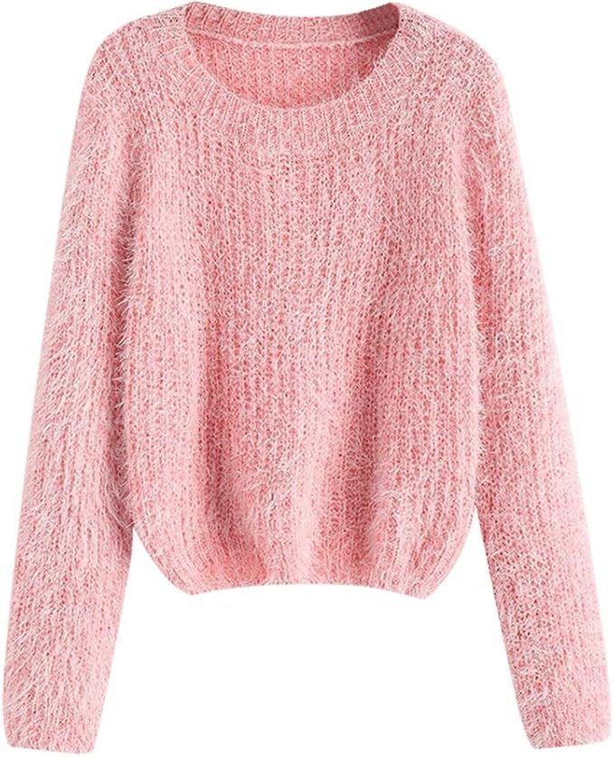 ZAFUL Women's V Neck Fringe Pullover Sweater Drop Shoulder Long Sleeve Knit Jumper Tops | Amazon (US)