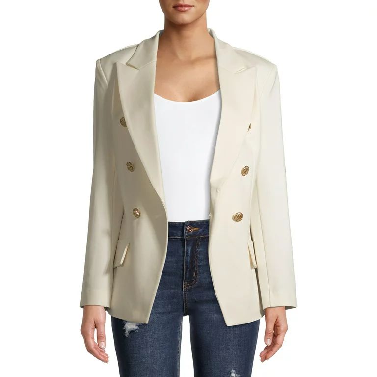 Attitude Unknown Women's Metallic Button Blazer - Walmart.com | Walmart (US)