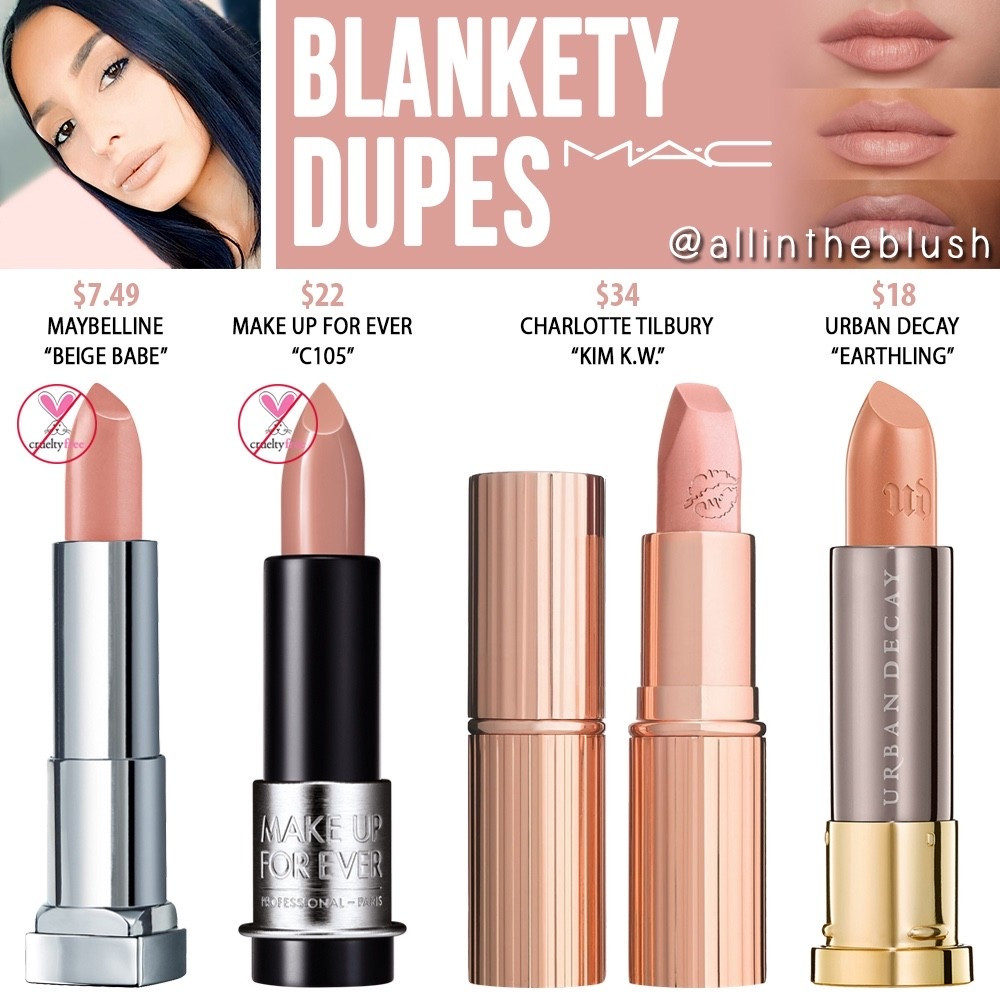 MAC Blankety Lipstick alternatives including Maybelline, Make Up For Ever, Charlotte Tilbury & Urban Decay

#LTKBeauty #LTKSaleAlert #LTKgrwm