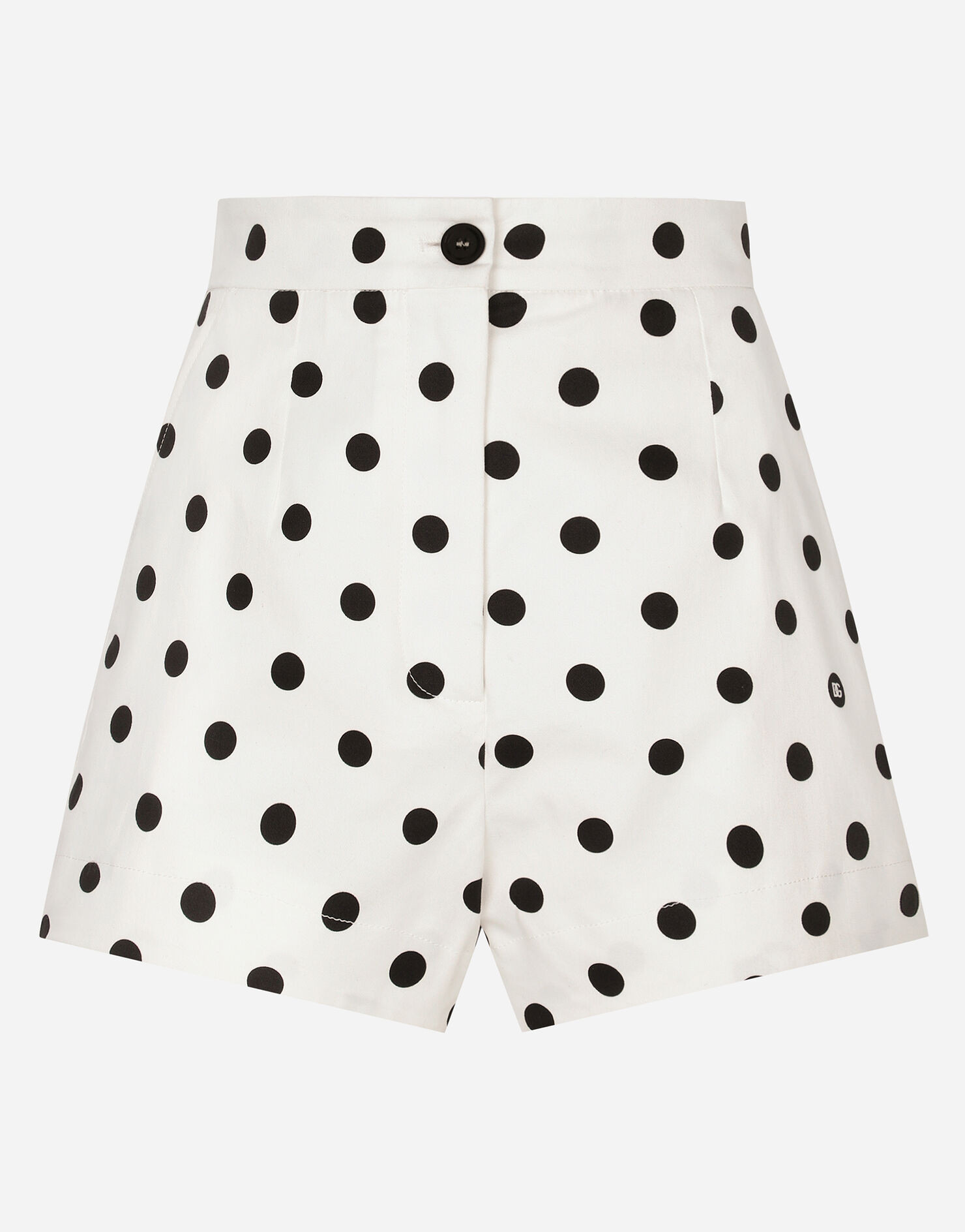 High-waisted cotton shorts with polka-dot print | Dolce & Gabbana US