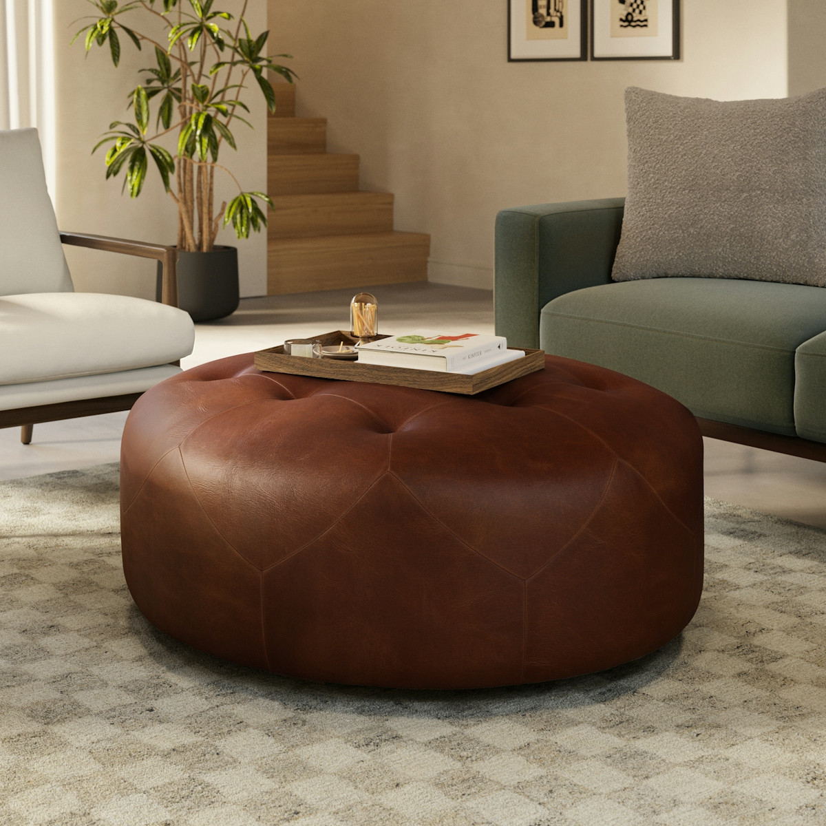 Timpani 41" Leather Ottoman - Indiana Brown | Article