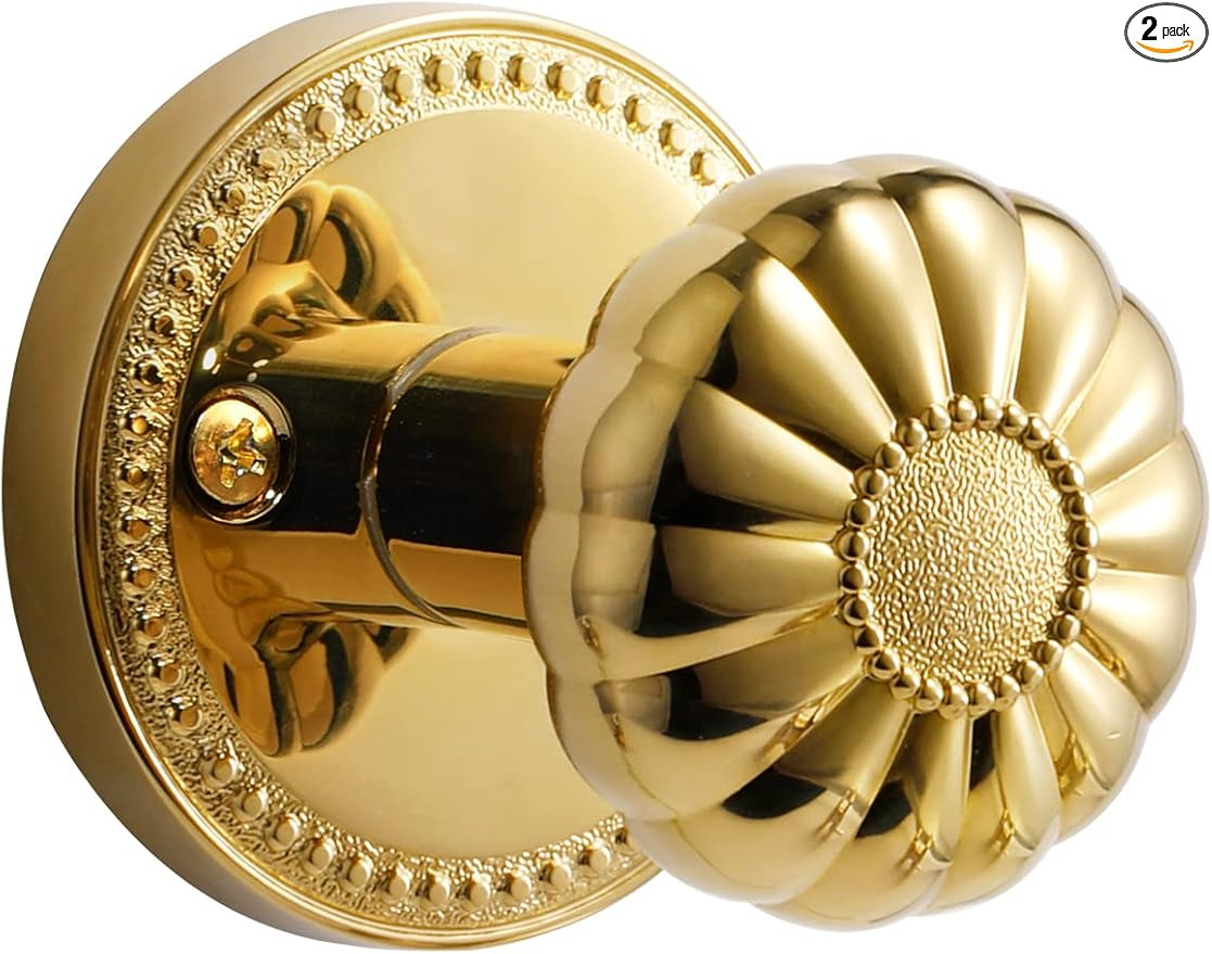 Passage Door Knobs Gold Interior Polished Brass Door Knob for Hall and Closet,Zinc Alloy 2 Pack | Amazon (US)