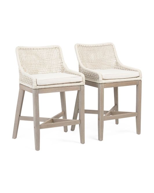 Set Of 2 Indoor Outdoor Grid Weave Rope Counter Chairs | TJ Maxx