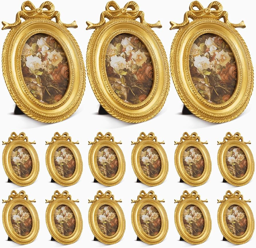 Vicenpal 6 Pcs Gold Tiny Picture Frame 2.5 x 3.5 Inch Small Vintage Oval Picture Frames Stylish V... | Amazon (US)